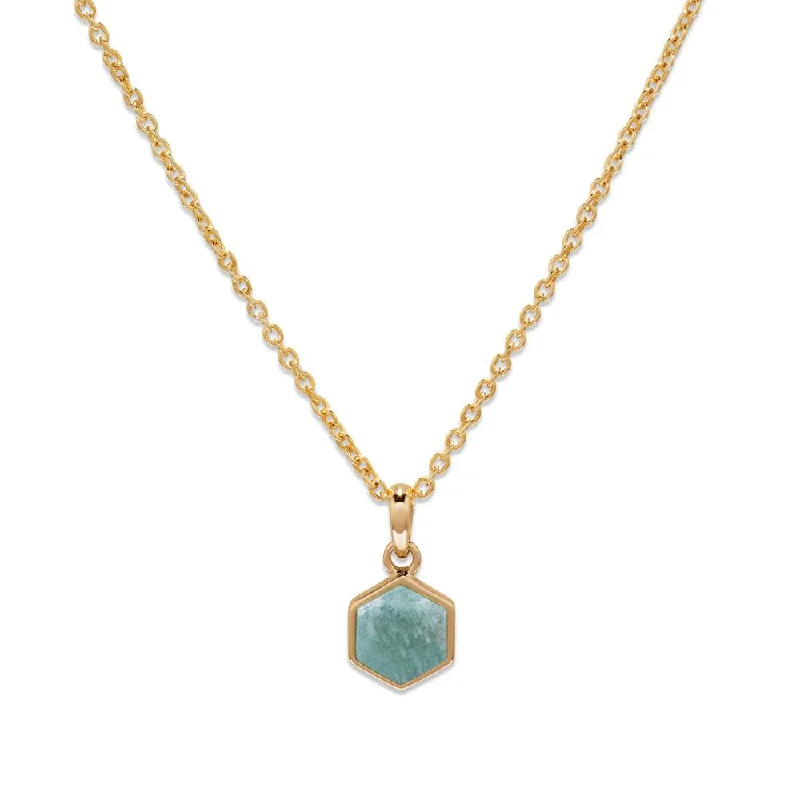 Simple Gold Pendant Necklaces-Unique & Co Gold & Amazonite  Hexagon Pendant