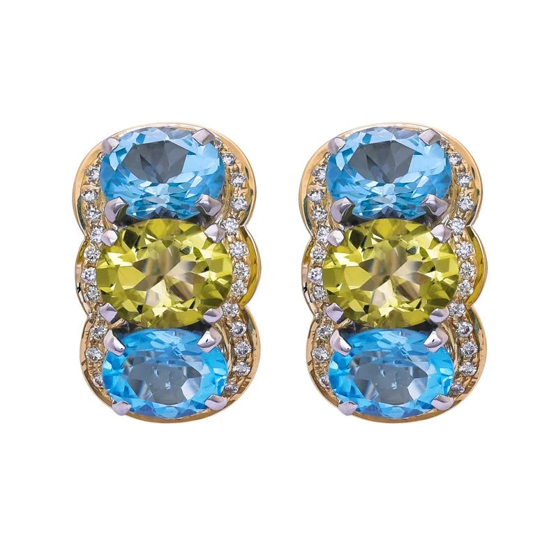 Luxury Silver Earrings-Earrings- Blue Topaz, Lemon Quartz and Diamond  (38GM)