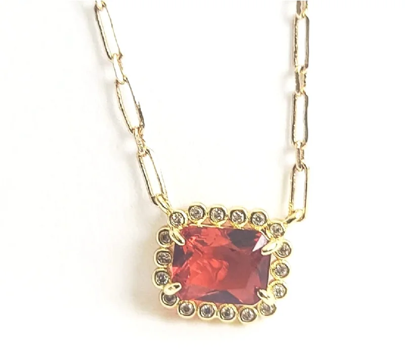 Simple Chain Necklaces for Women-Ruby Crystal Necklace