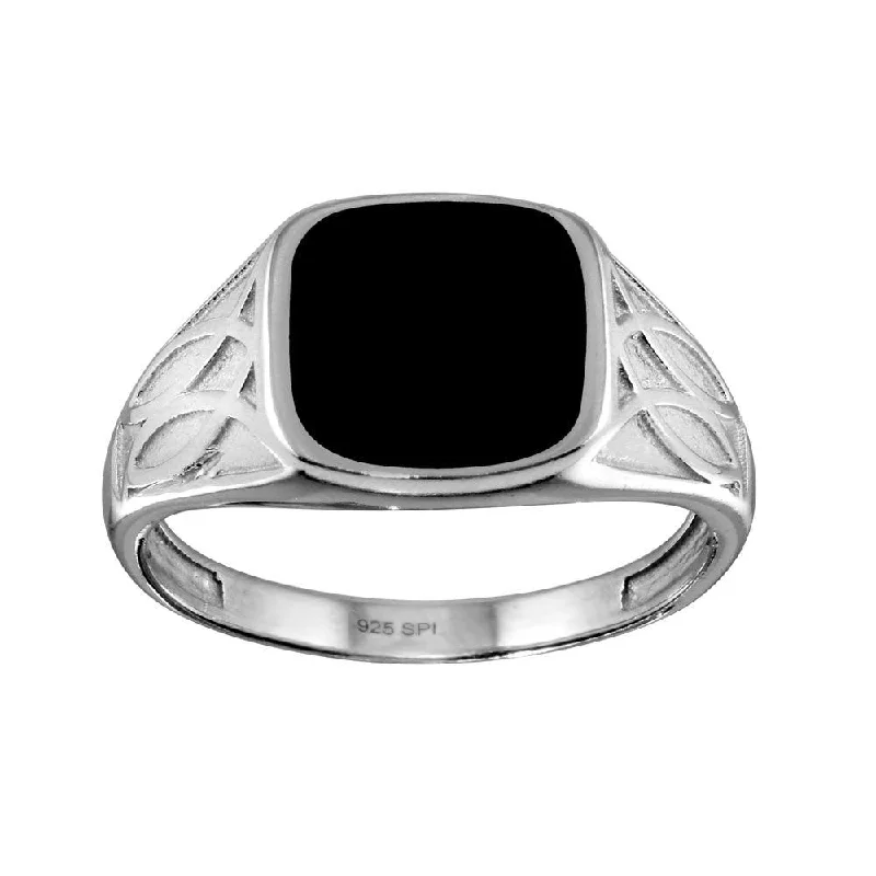 Classic Wedding Ring Sets-Rhodium Plated 925 Sterling Silver Black Enamel Celtic Design Shank Ring - SOR00003