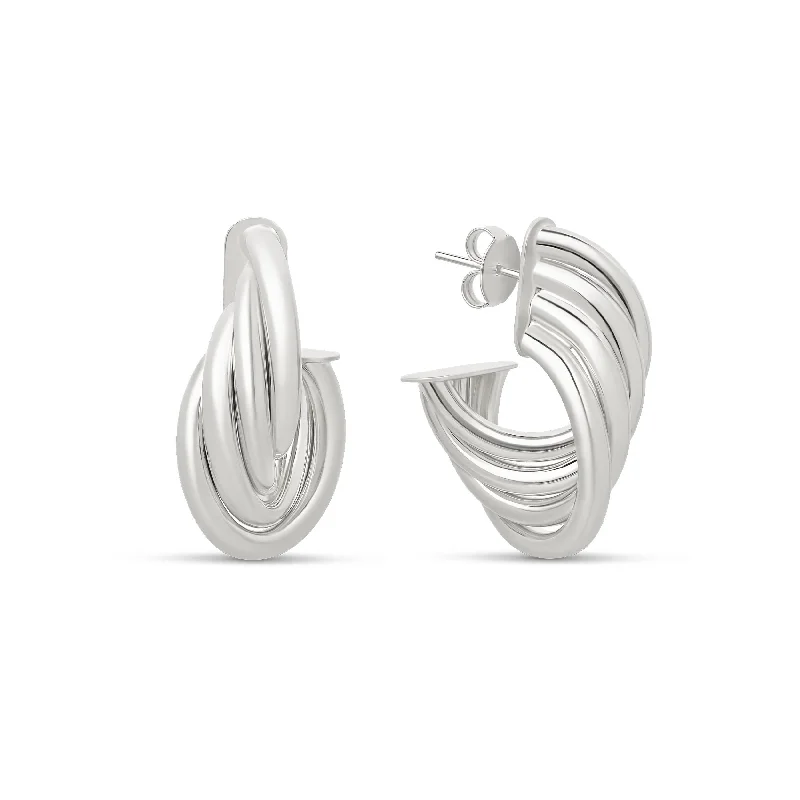 Gemstone Earrings for Weddings-THE SILVER WAVY HOOPS