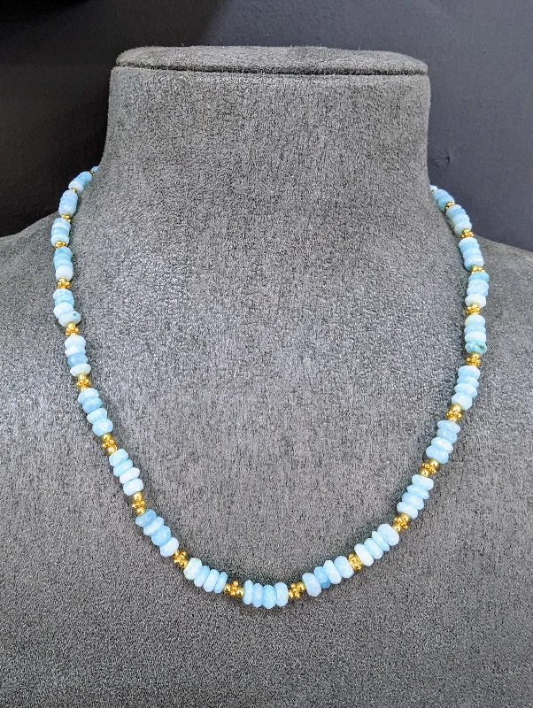 High-End Gold Necklaces-Aqua Blue Opal 18ct Gold Vermeil Necklace