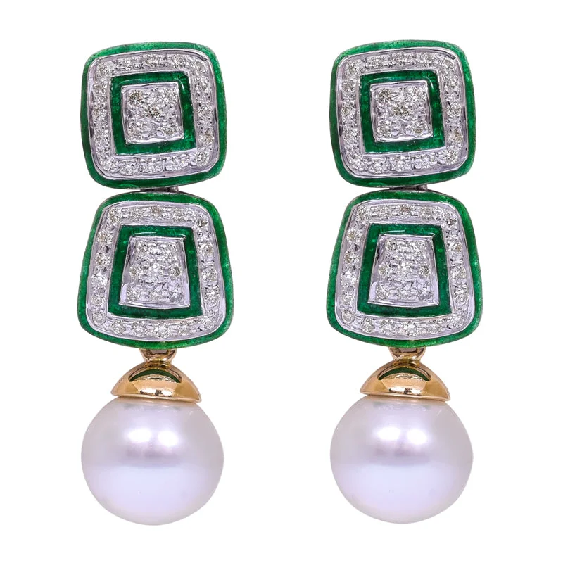 Elegant Stud Earrings-Earrings- S.S. Pearl and Diamond (Enamel) in Silver and Gold