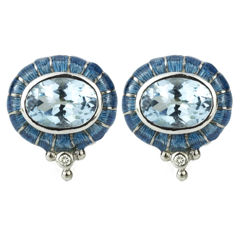 Modern Stud Earrings-Repair - Earrings - Blue Topaz with Enamel (289AS)