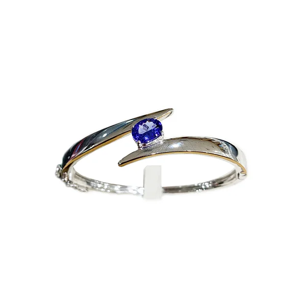 Dainty Gold Bangles-Sterling Silver Tanzanite Bangle