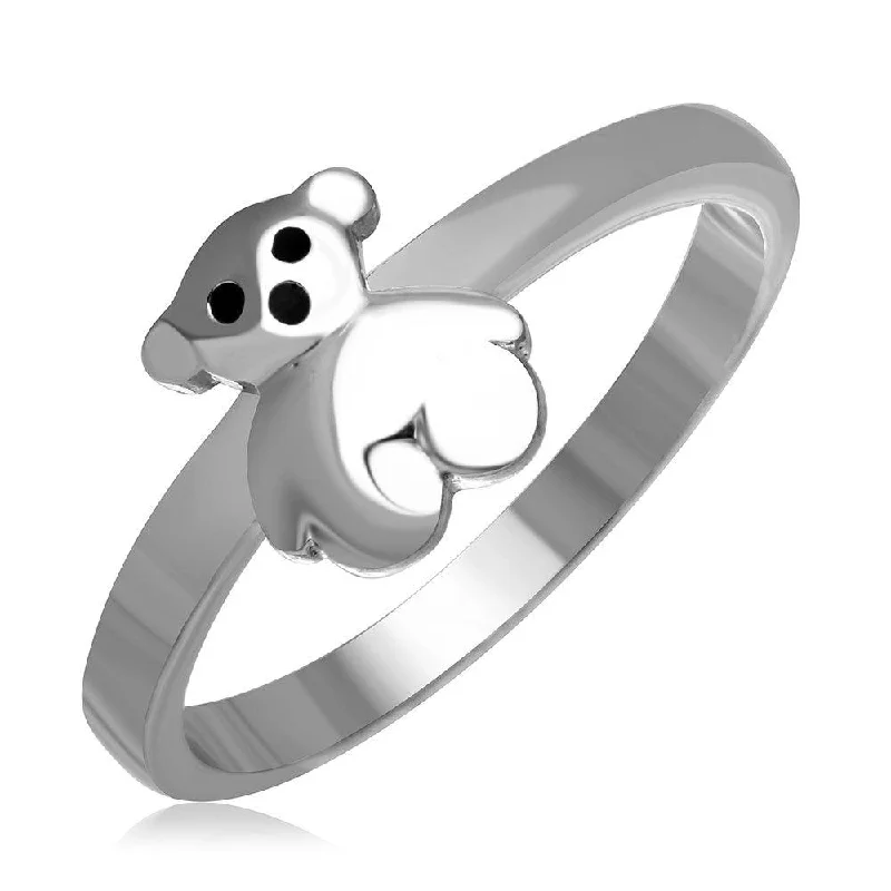 Personalized Birthstone Rings-Silver 925 Rhodium Plated Teddy Bear Ring - AAR0021