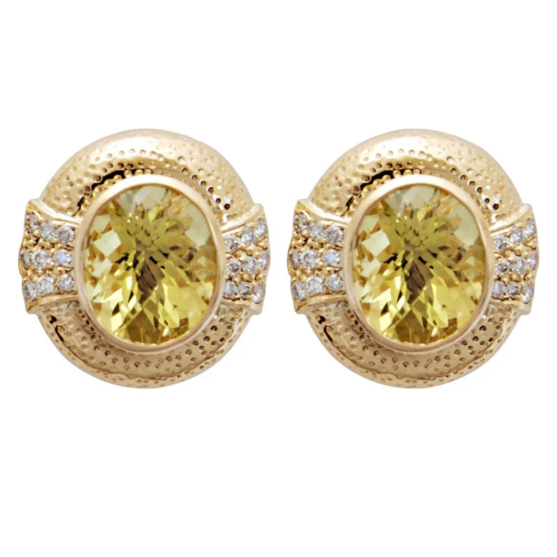 Elegant Gold Earrings-Earrings- Lemon Quartz And Diamond (1789A)