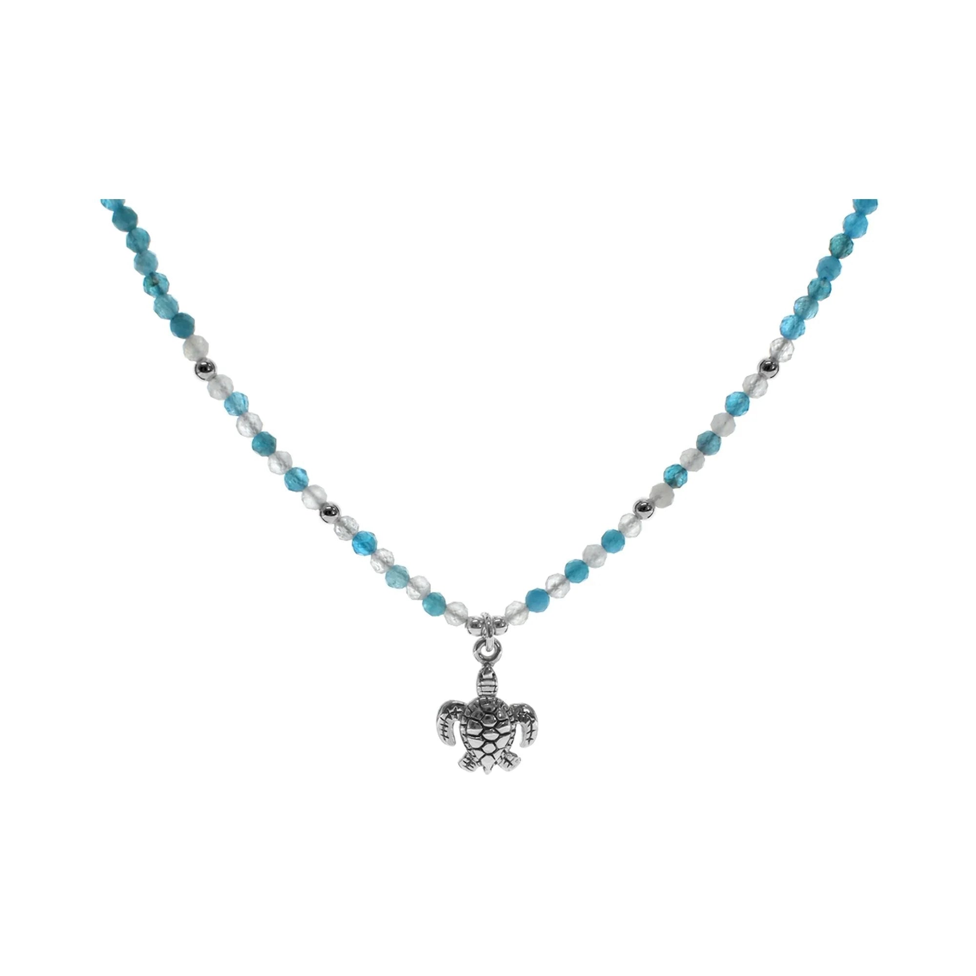 Elegant Gold Necklaces-Sterling Silver Apatite and Rainbow Moonstone Turtle Necklace