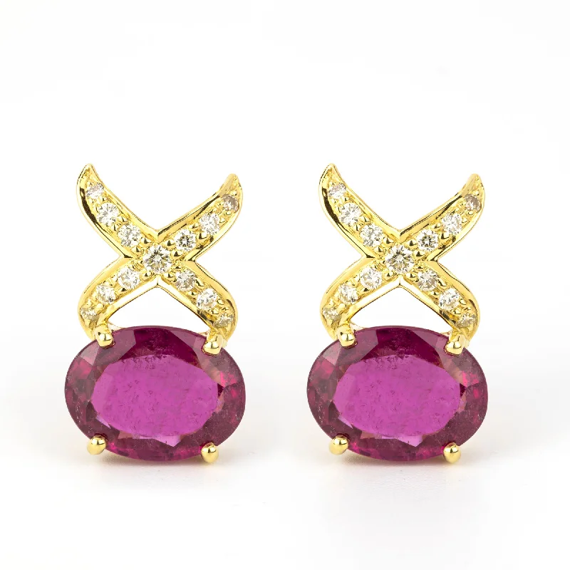 Trendy Gold Earrings-Earrings - Rubellite And Diamond