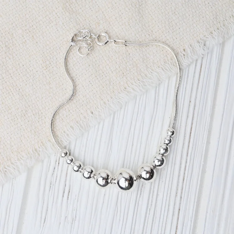 Diamond Bracelets for Women-Sterling Silver Snake Chain with Graduating Balls Bracelet