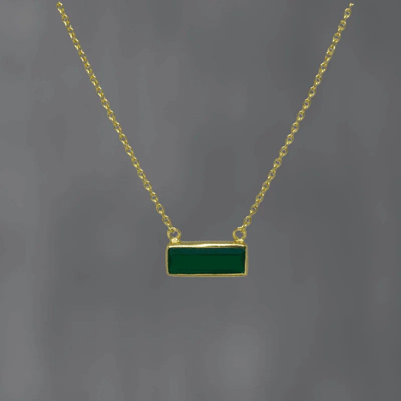 Fashionable Necklaces for Women-Gold Rectangular Green Onyx Necklace