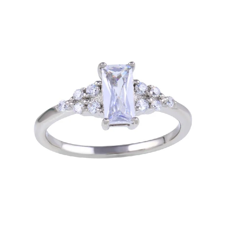 Large Wedding Rings-Rhodium Plated 925 Sterling Silver Clear Baguette and CZ Ring - BGR01331