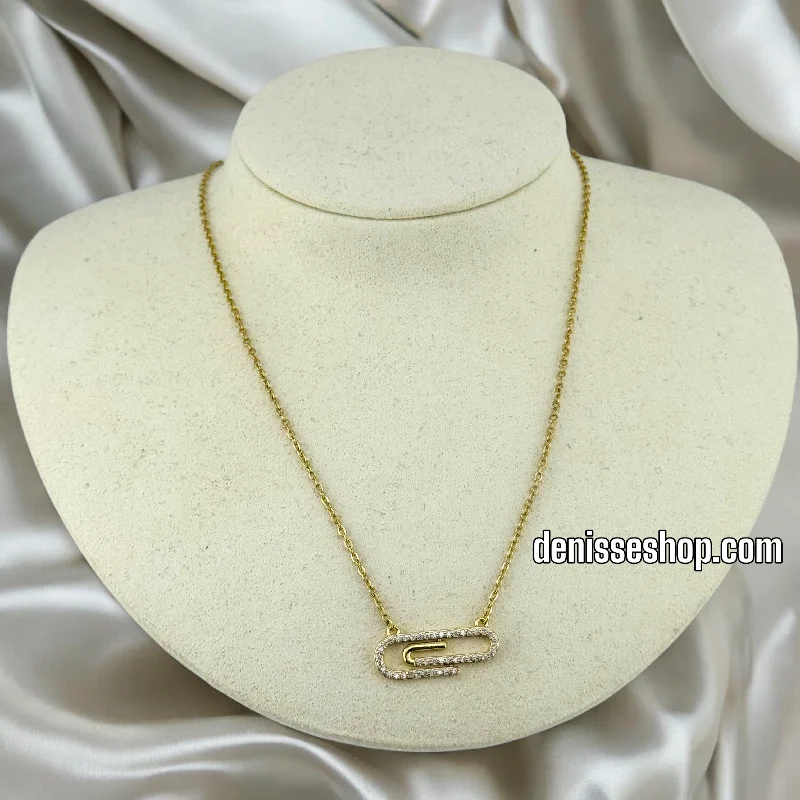 Simple Gemstone Necklaces-14K / WOMEN PAPER CLIP NECKLACE N113