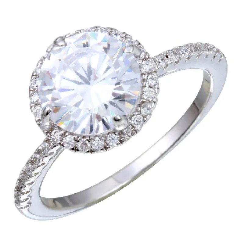 Dainty Gemstone Rings-Rhodium Plated 925 Sterling Silver Round CZ Stone Ring - STR01087