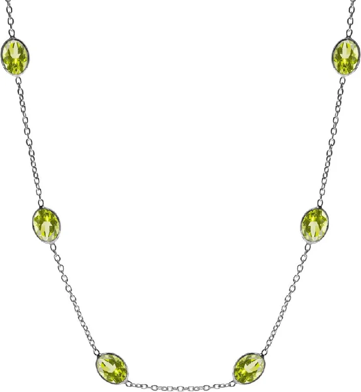 Sparkling Gold Necklaces-Sterling Silver Bezel-Set Faceted Peridot Necklace