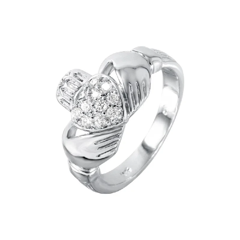 Luxury Silver Rings-Silver 925 Rhodium Plated CZ Claddagh Ring - STR00140