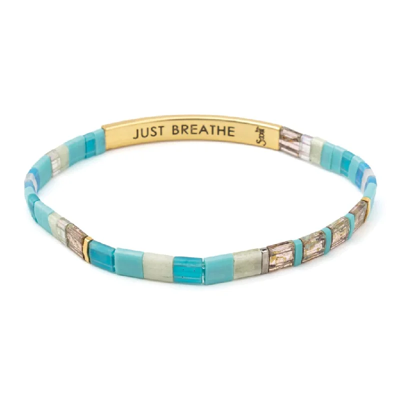 Simple Gold Cuff Bracelets-Good Karma Miyuki Bracelet | Just Breathe - Tonal Turquoise & Gold