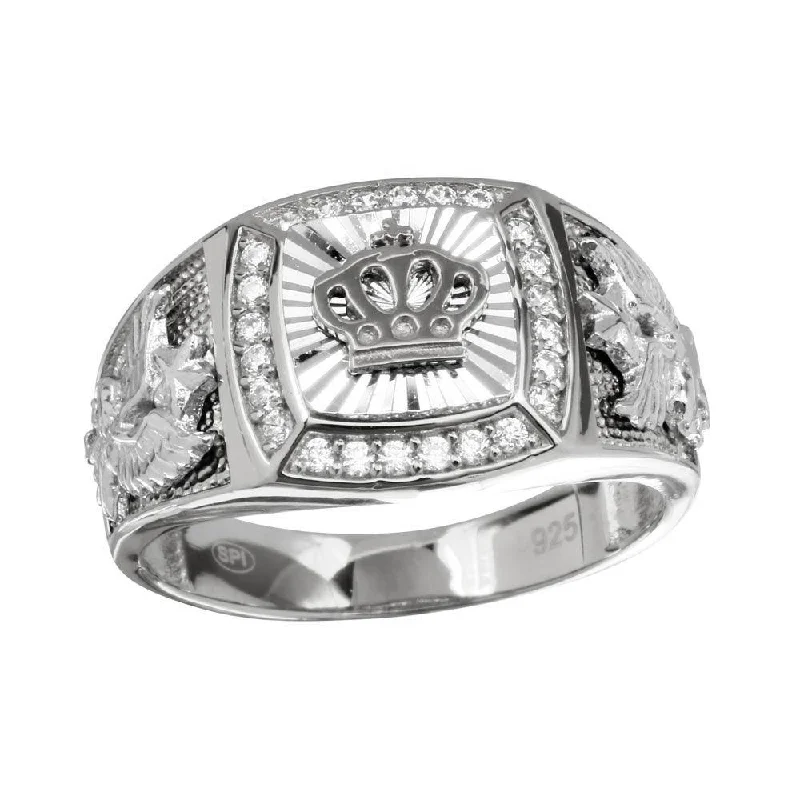 Customizable Wedding Bands-Rhodium Plated 925 Sterling Silver Men's Crown Ring - GMR00236RH