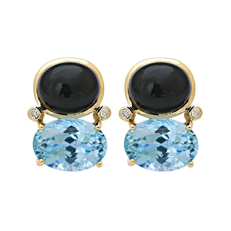 Classic Stud Earrings-Earrings-Black Onyx, Blue Topaz and Diamond  (2155B)