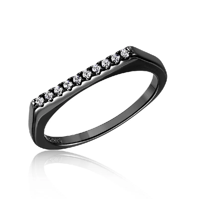 Dainty Wedding Bands-Silver 925 Black Rhodium Plated Stackable Flat Top CZ Ring - STR01047BLK