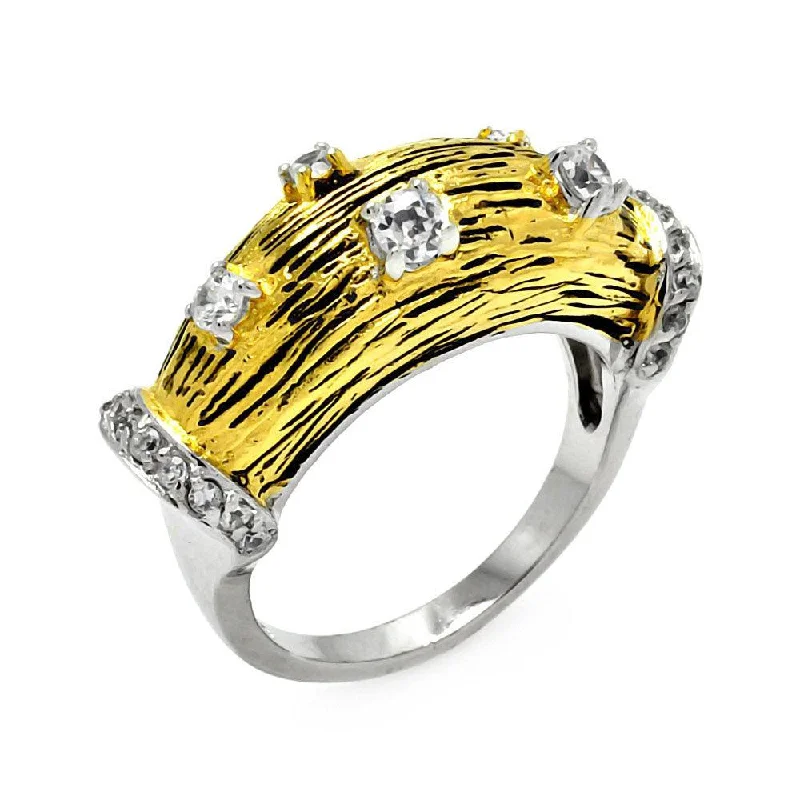 Classic Gold Rings-Clearance-Silver 925 Rhodium and Gold Plated CZ Ring - STR00269