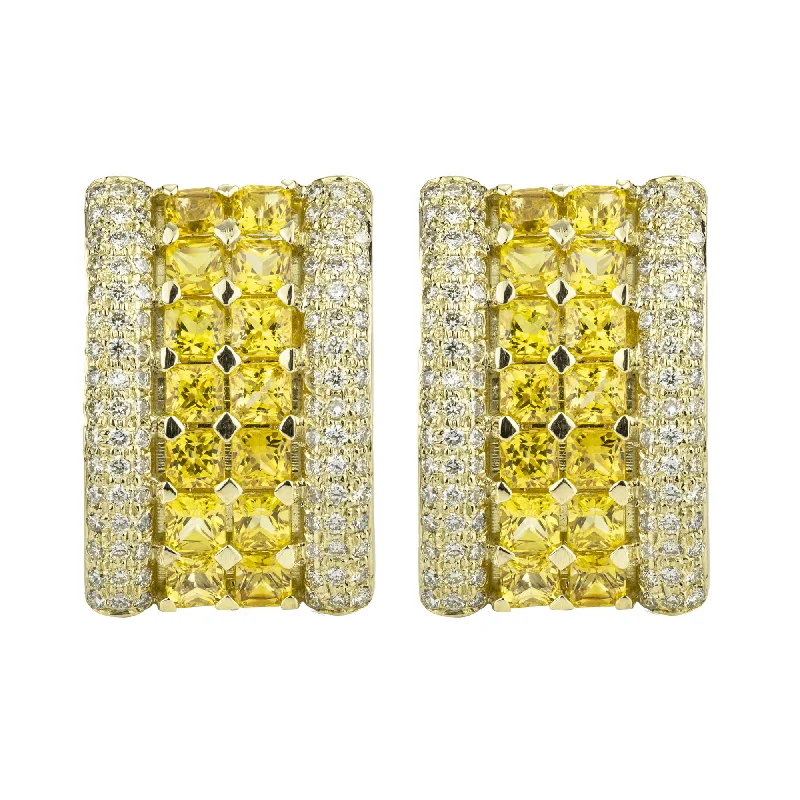 Bold Statement Earrings-Earrings - Yellow Sapphire And Diamond