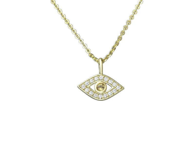 Wedding Gold Necklaces-Golden Evil Eye Cubic Zirconia Necklace