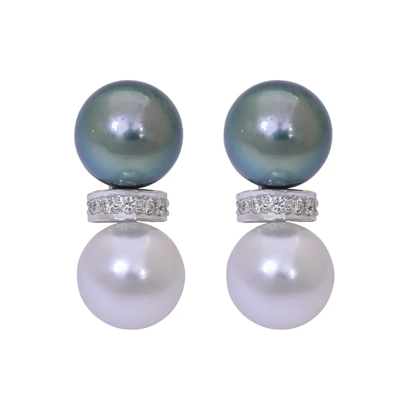 Handmade Earrings-Earrings- South Sea Pearl and Diamond