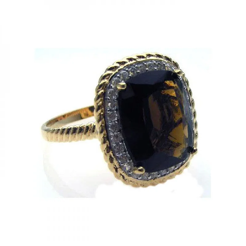 Dainty Silver Rings-Clearance-Silver 925 Rhodium and Gold Plated Plated Brown Center and Clear Cluster CZ Ring - STR00503