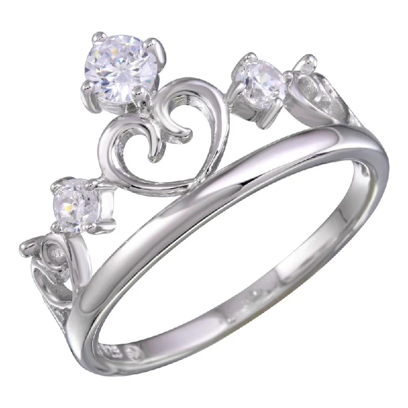 Personalized Engagement Ring Sets-Rhodium Plated 925 Sterling Silver Heart Crown Ring with CZ - BGR01157