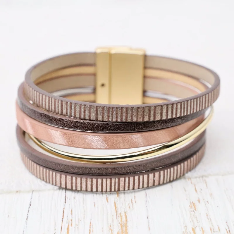 Customizable Leather Bracelets-Shiny Gold Metallic Gold & Brown Bracelet