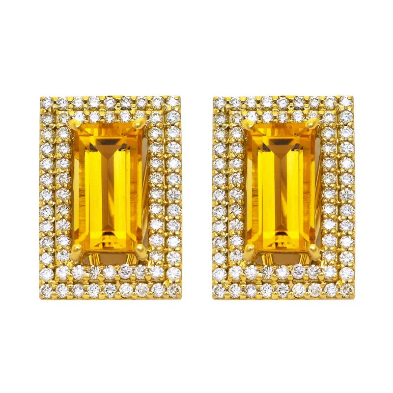 Fashionable Silver Earrings-Earrings- Citrine and Diamond  (2206A)