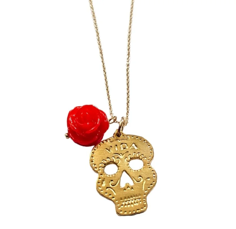 Modern Gemstone Necklaces-Vida Gold Sugar Skull Necklace