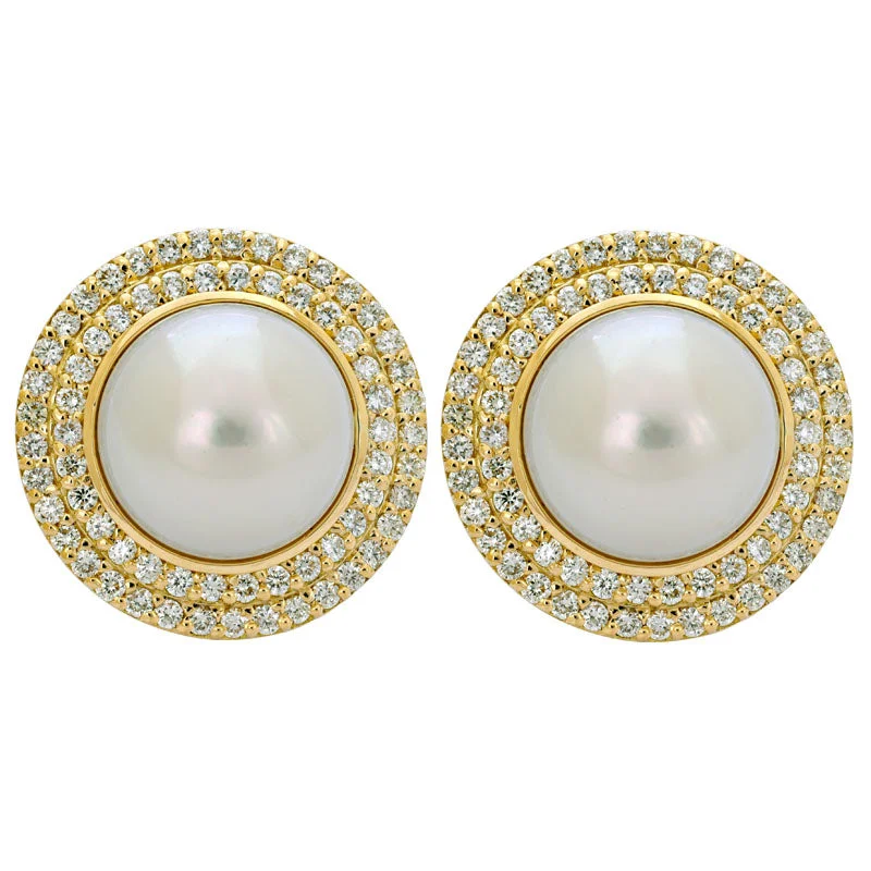 Trendy Wedding Earrings-Earrings- South Sea Pearl and Diamond