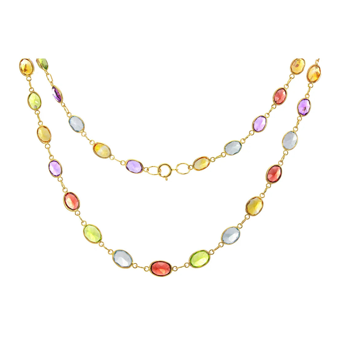 Heart Pendant Necklaces-9ct Gold Multi Gemstone Graduated Line Necklace