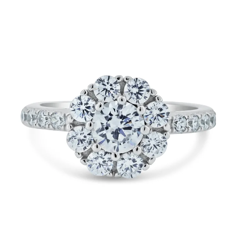 Fashionable Statement Rings-Rhodium Plated 925 Sterling Silver  Spinning Engagement CZ Encrusted Ring - STR01167