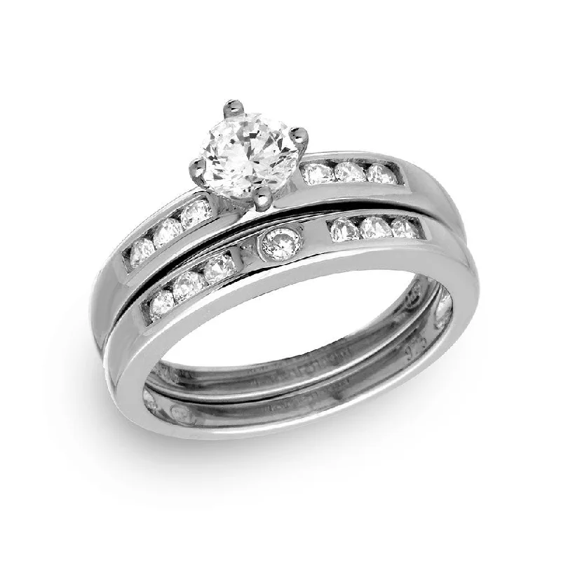 Beautiful Solitaire Rings-Silver 925 Rhodium Plated Round Pave Center Set Bridal Ring - GMR00134