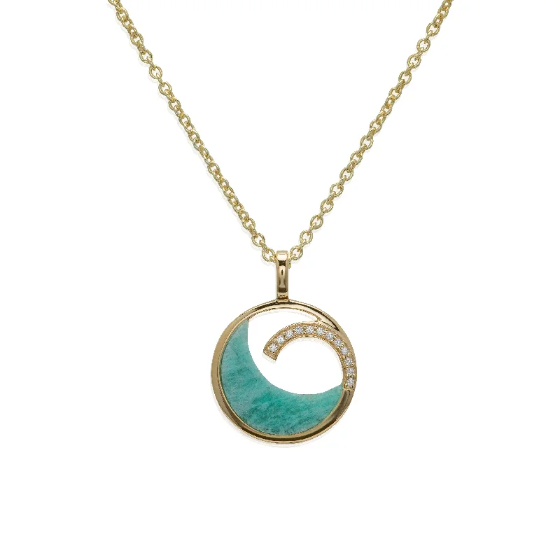 Fashionable Pendant Necklaces-Unique & Co 18ct Yellow Gold & CZ Amazonite Wave Necklace