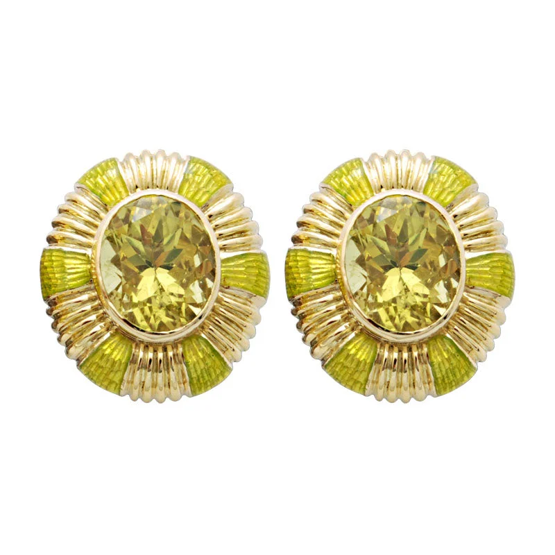 Vintage Style Earrings-Earrings- Lemon Quartz (Enamel) (1633B)