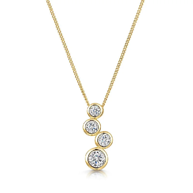 Elegant Crystal Pendant Necklaces-Four Stone Gold Bubble Drop Pendant With Cubic Zirconia