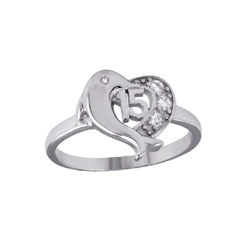 Customizable Engagement Bands-Rhodium Plated 925 Sterling Silver Crown 15 Heart Dolphin Ring with CZ - TMR00007