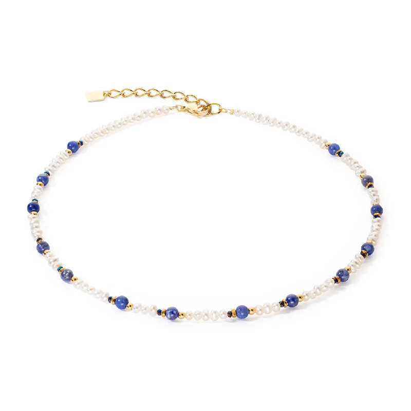 Trendy Chain Necklaces-Coeur De Lion Gold Pearl and Sodalite Flow Necklace