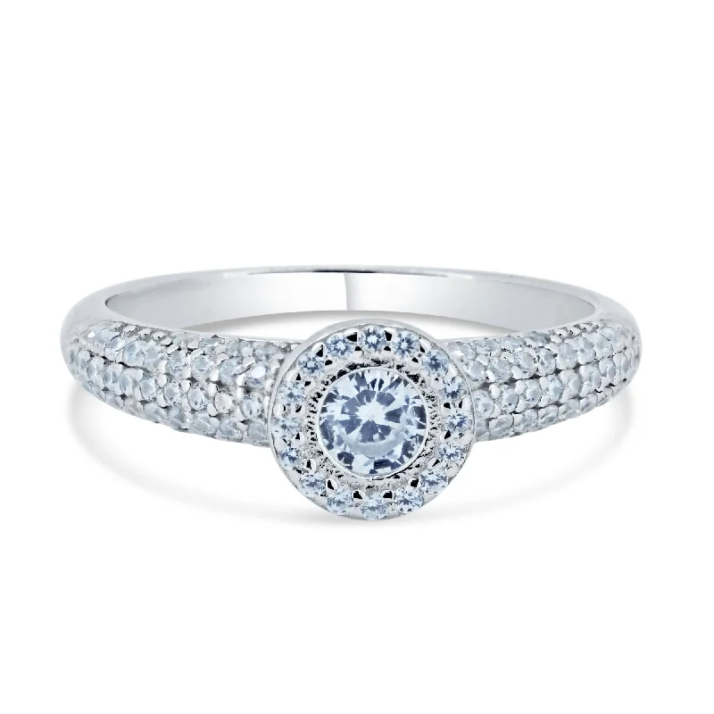 Gold and Silver Rings-Rhodium Plated 925 Sterling Silver  Halo Micro Pave Engagement CZ Encrusted Ring - STR01168