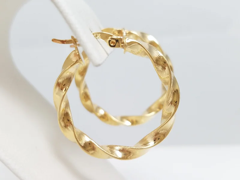 Stylish Hoop Earrings-Twisty 18k Hollow Yellow Gold Spiral Hoop Earrings