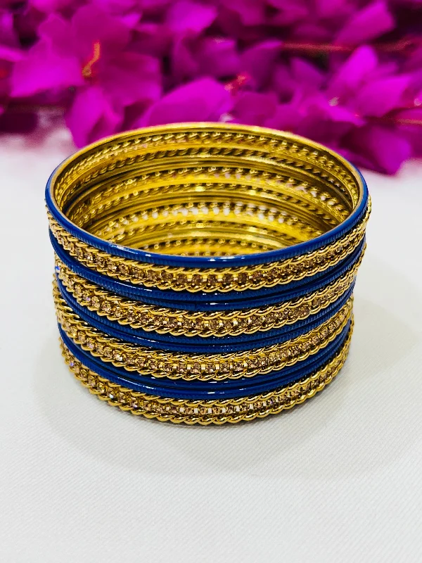 Stunning Gold Bangles-Enchanting Blue Color Smooth Finishing Metal Bangles For Women