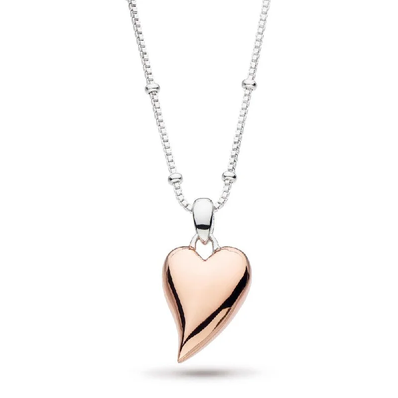 Fine Silver Necklaces-Kit Heath Desire Cherish 18ct Rose Gold Heart and Bobble Chain 18" Necklace