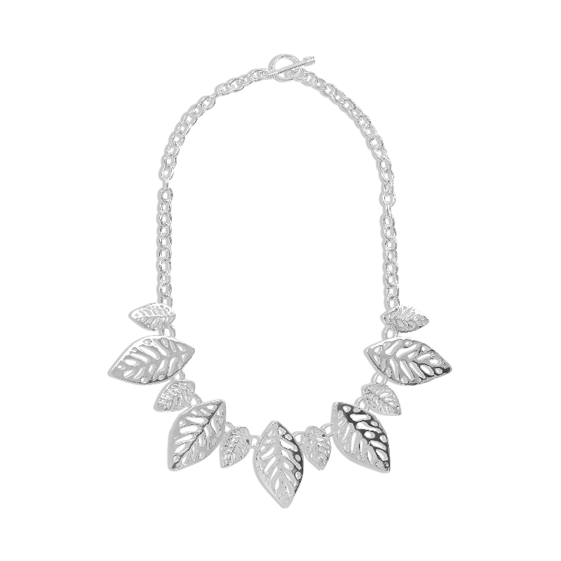 Vintage Chain Necklaces-Sterling Silver Sculptured Leaf Necklace