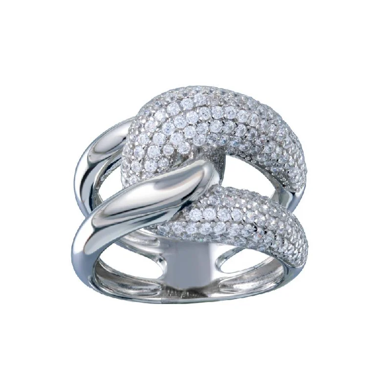 Gold Ring Sets-Rhodium Plated 925 Sterling Silver Clear Micro Pave CZ Knot Ring - STR01119