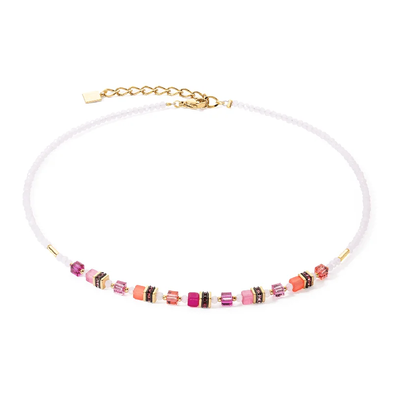 Trendy Choker Necklaces-Coeur De Lion Magenta Mini Cubes Necklace