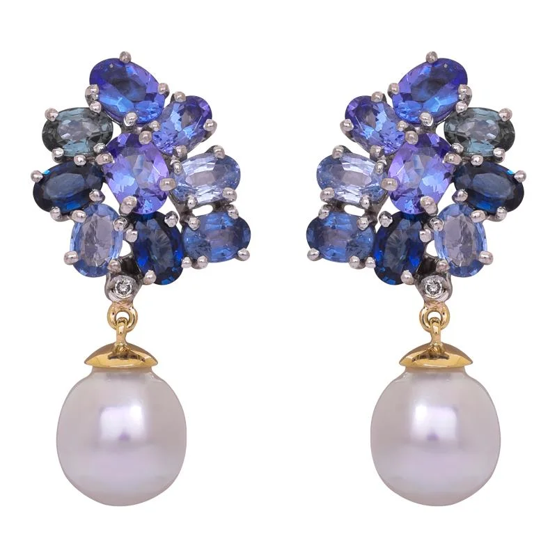 Custom Gemstone Earrings-Earrings- Blue Sapphire, Tanzanite, South Sea Pearl and Diamond  (40IM)